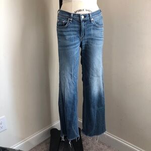 rag & bone Medium Blue Wide Leg Jeans with Raw Hem